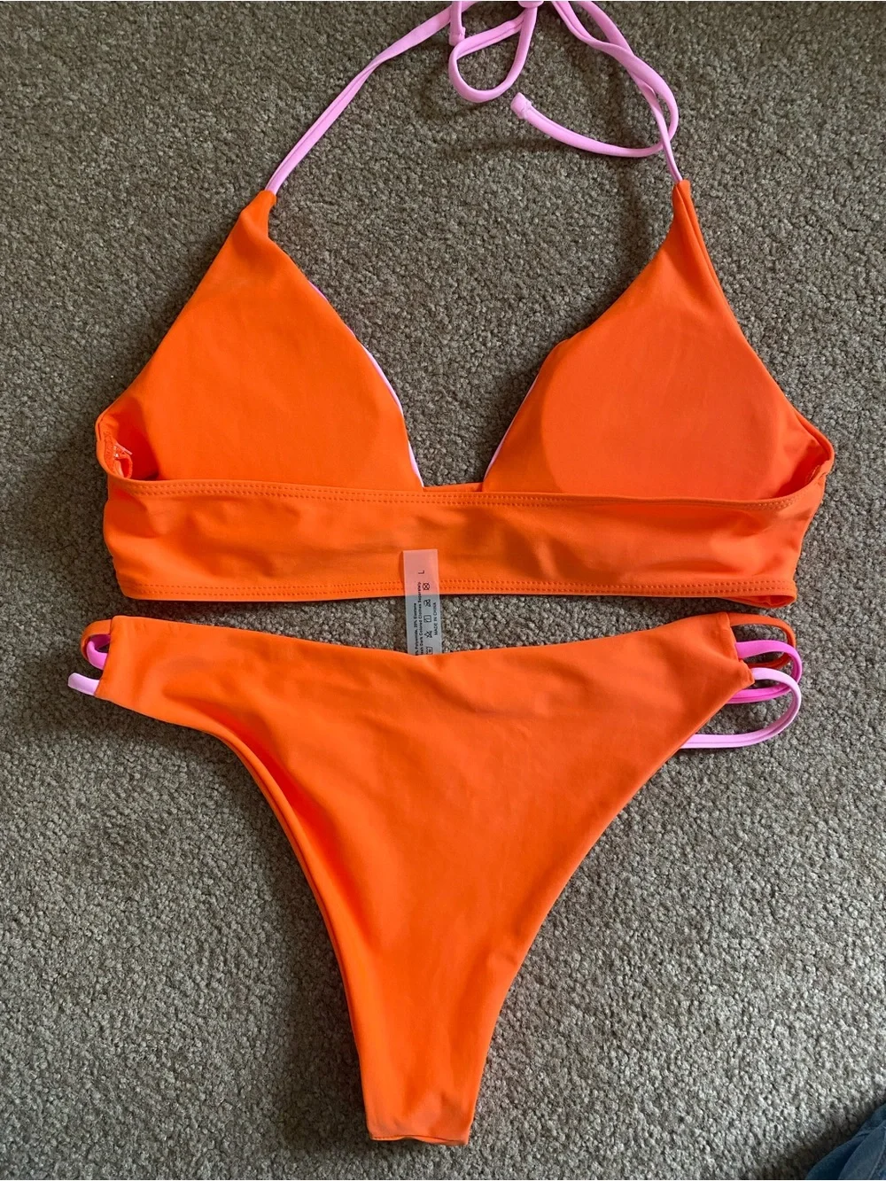 SHEIN Orange & Pink Colorblock Strappy Bikini Set